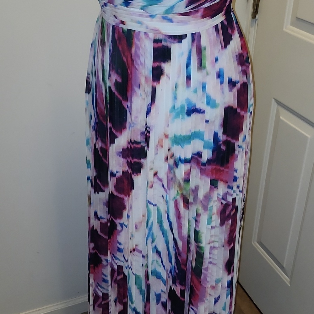 Aidan Mattox Pleated Chiffon Gown Watercolor Evening Formal Wedding - Picture 3 of 10